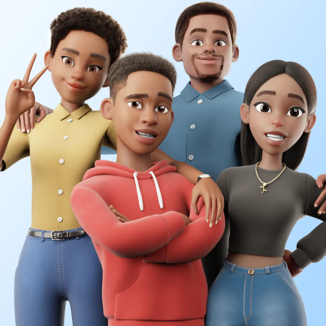 Cartoon Black Family 3D Models Pack